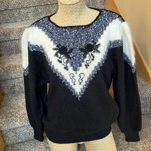 Vintage Marnie West angora sweater black and white size large